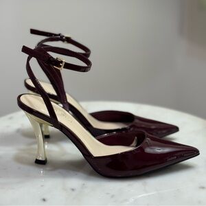Nine West Burgundy Patent Pointed Ankle-Strap Pumps